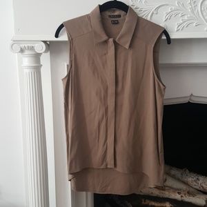Theory Brown/Tan Silk Sleeveless Blouse Sz M